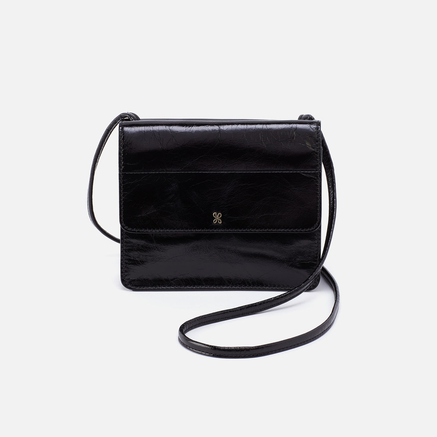 Jill Wallet Crossbody in Polished Leather - Black