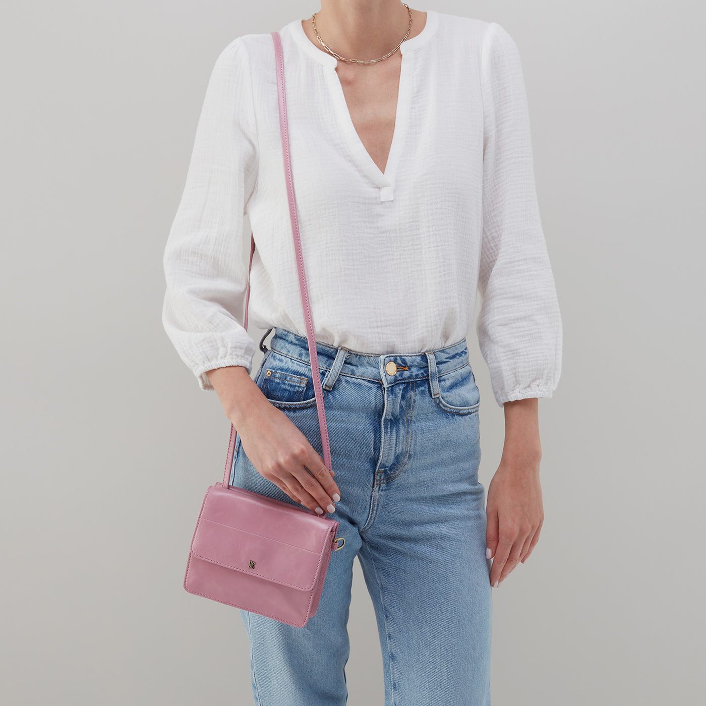 Jill Wallet Crossbody in Polished Leather - Lilac Rose