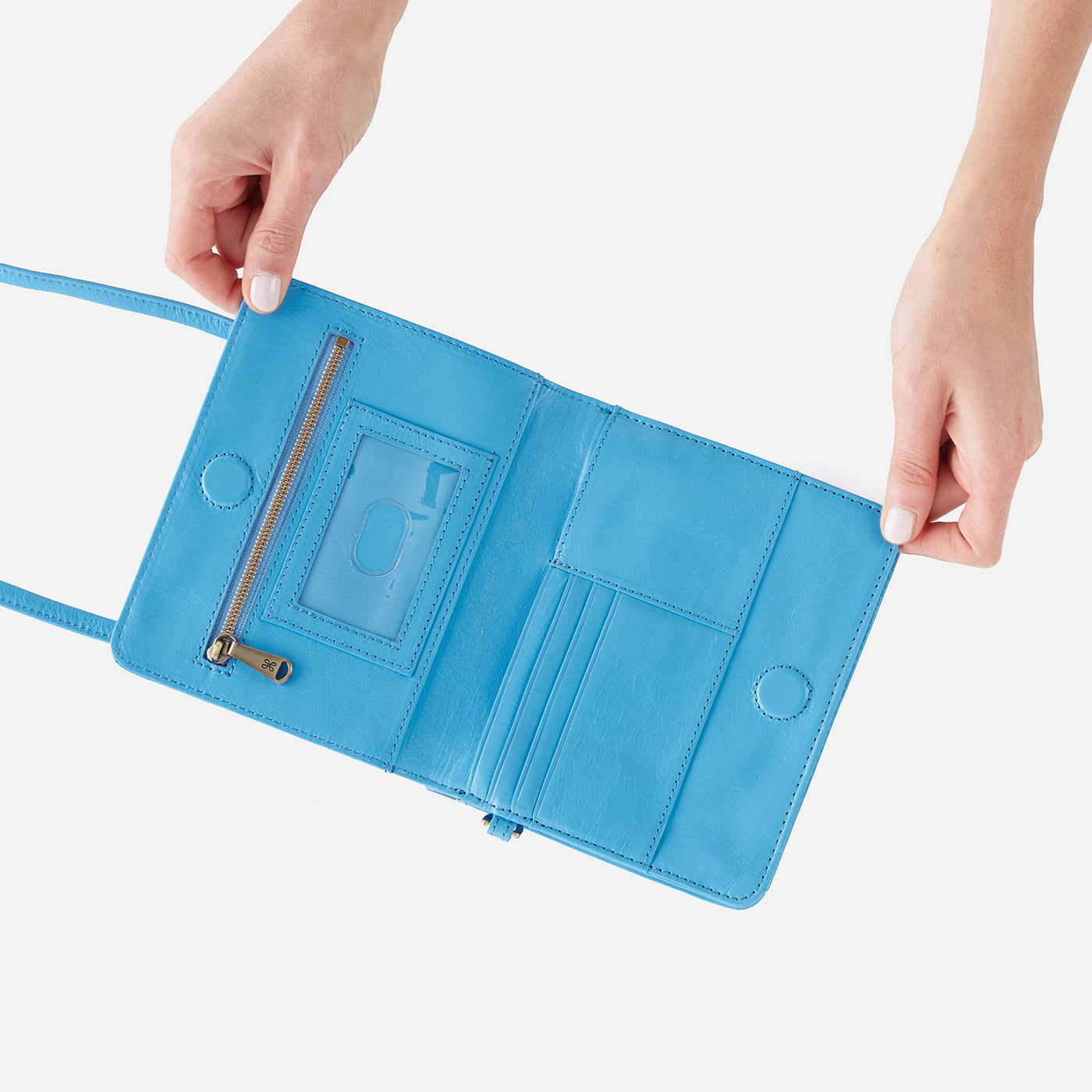 Jill Wallet Crossbody in Polished Leather - Tranquil Blue