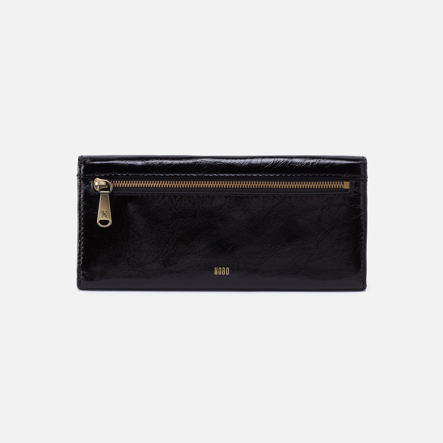 Jill Large Trifold Wallet In Polished Leather Black HOBO