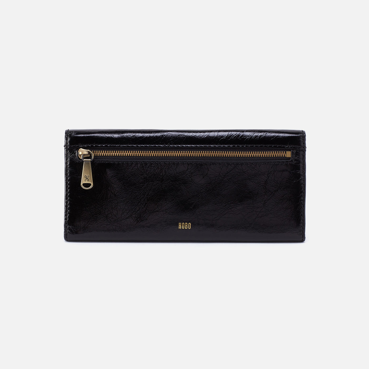 Jill Large Trifold Wallet in Polished Leather - Black