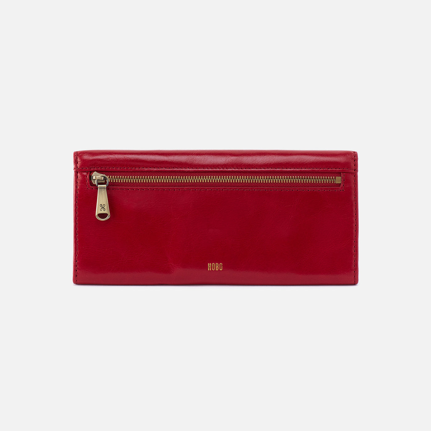 Jill Large Trifold Wallet in Polished Leather - Crimson