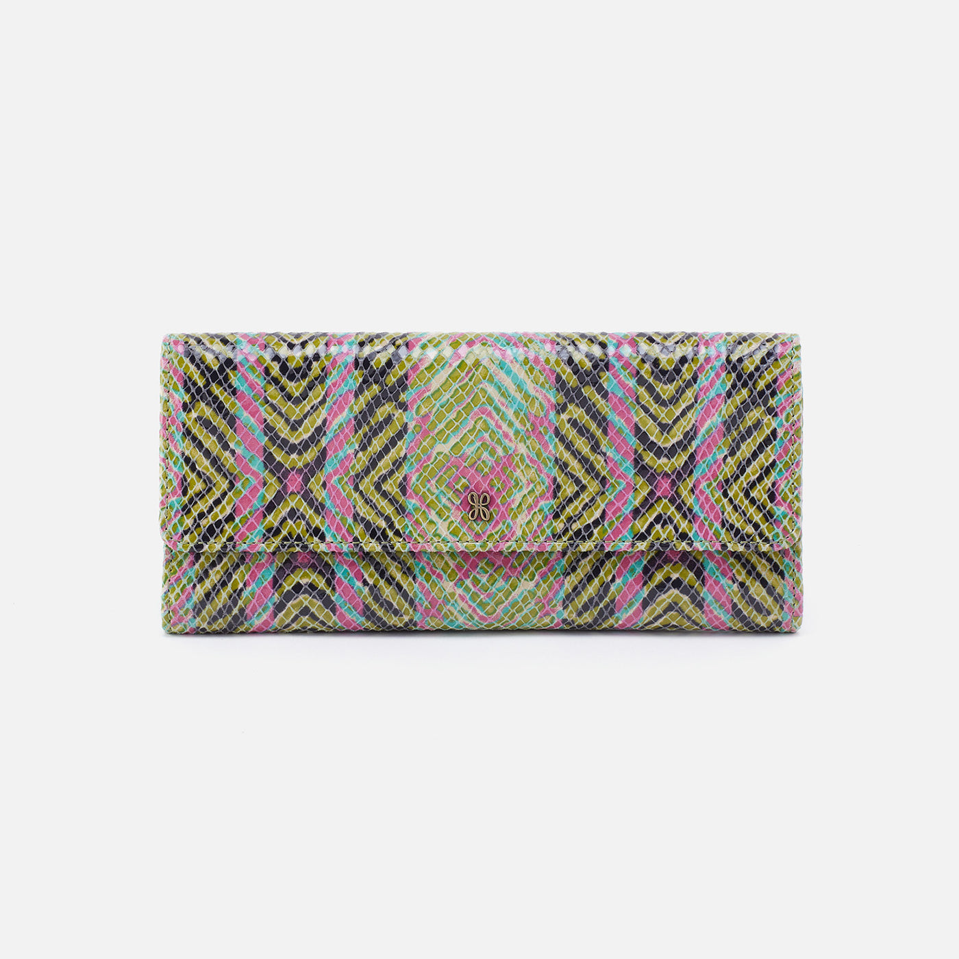 Jill Large Trifold Continental Wallet in Printed Leather - Geo Diamond Print