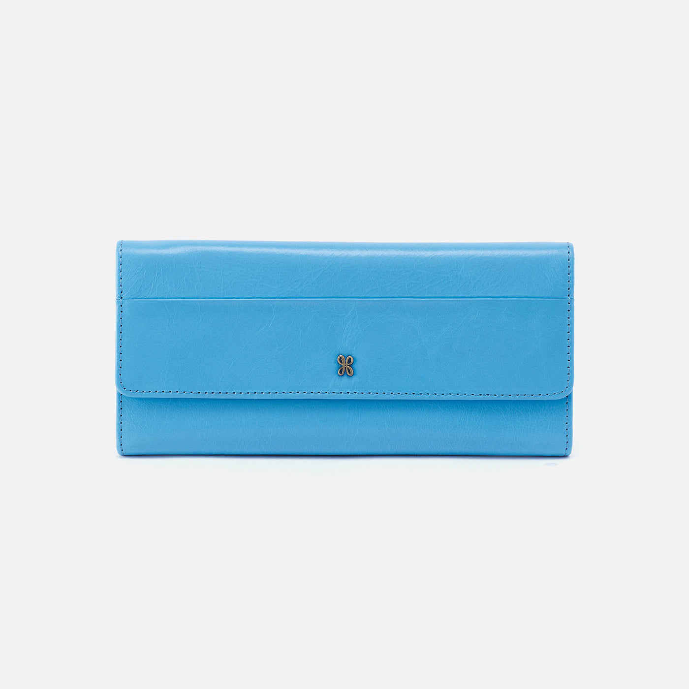 Jill Large Trifold Continental Wallet in Polished Leather - Tranquil Blue
