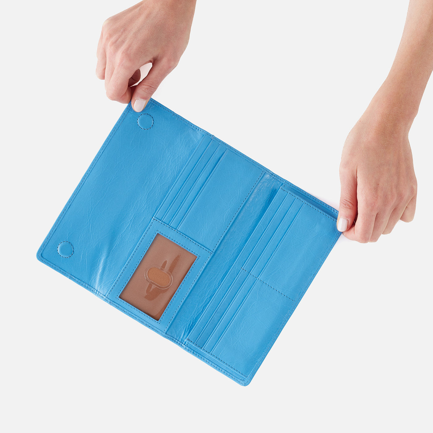 Jill Large Trifold Continental Wallet in Polished Leather - Tranquil Blue