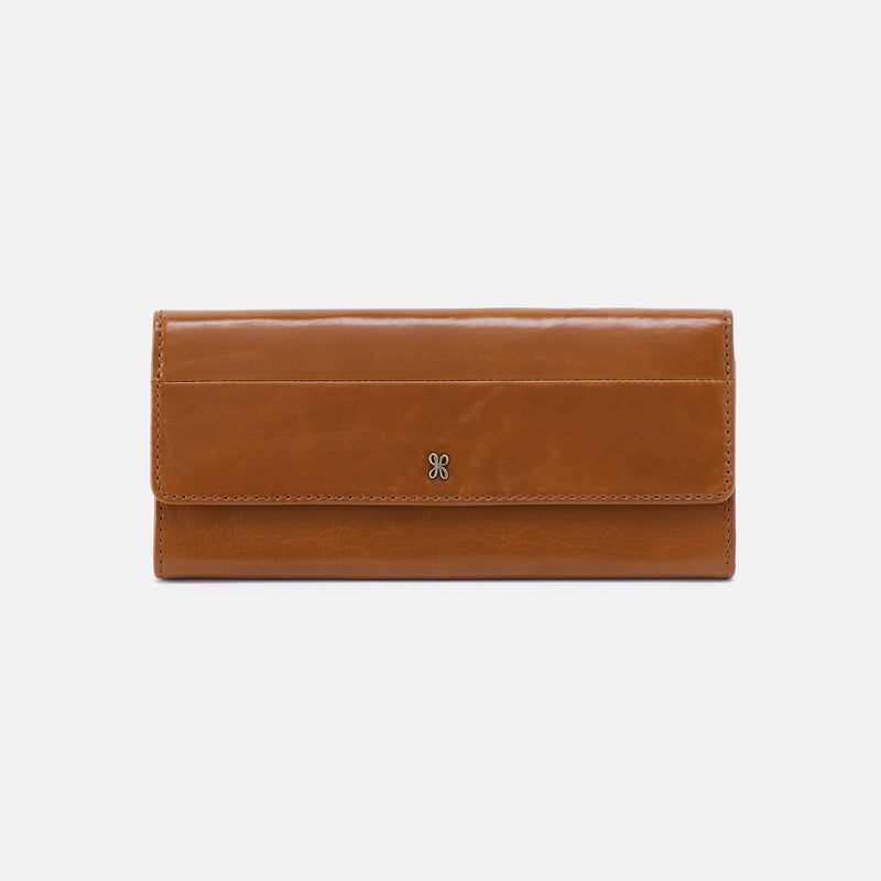 Jill Large Trifold Wallet in Polished Leather - Truffle