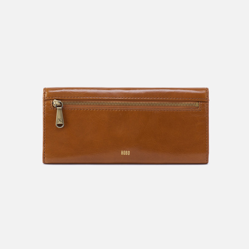Jill Large Trifold Wallet in Polished Leather - Truffle