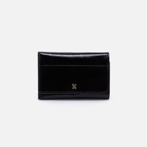 Jill Trifold Wallet in Polished Leather - Black