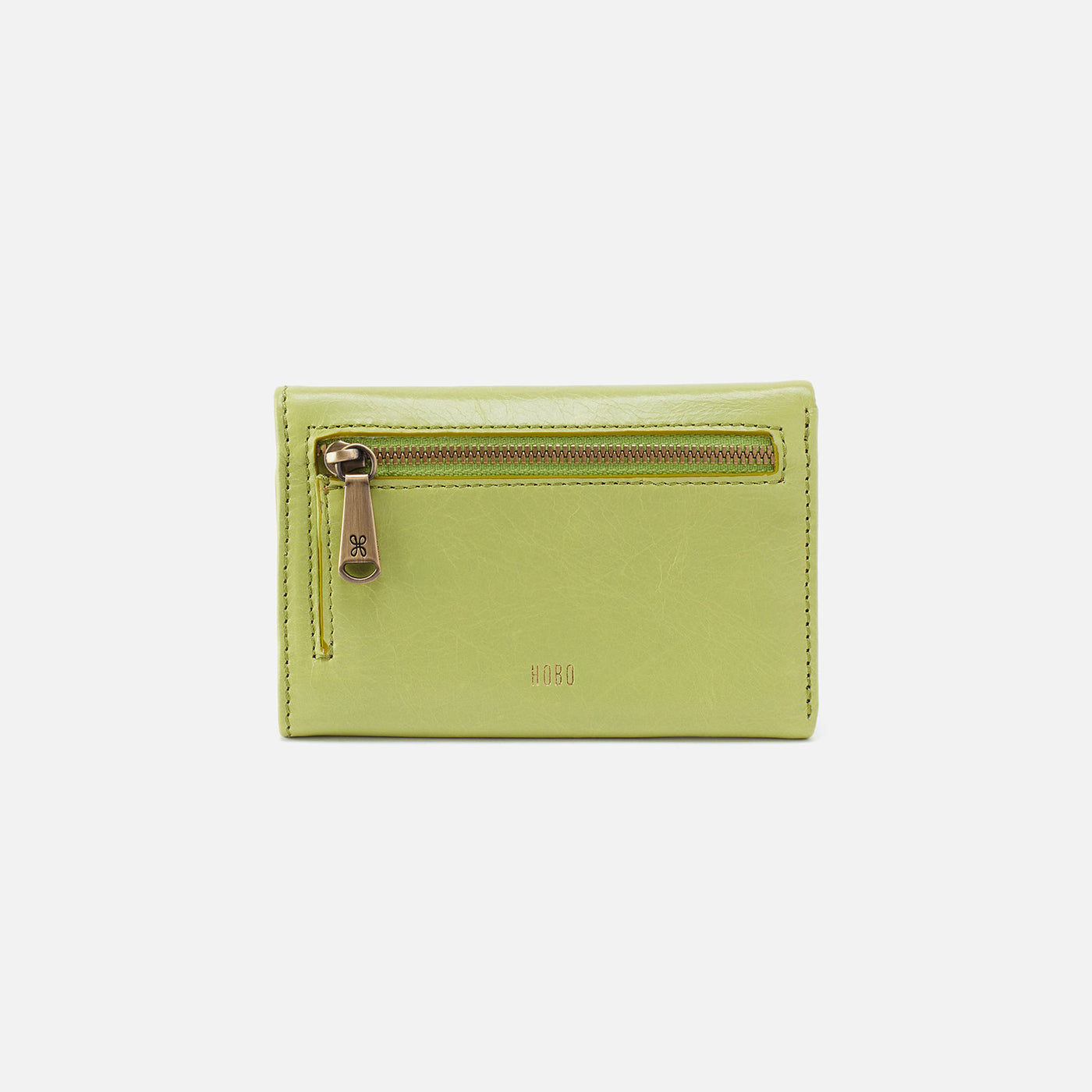 Jill Trifold Wallet in Polished Leather - Celery