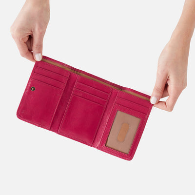 Jill Trifold Wallet in Polished Leather - Fuchsia