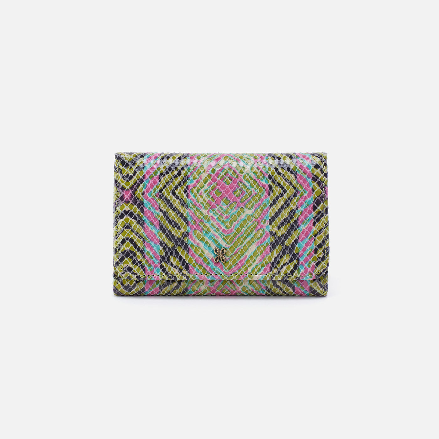 Jill Trifold Wallet in Printed Leather - Geo Diamond Print