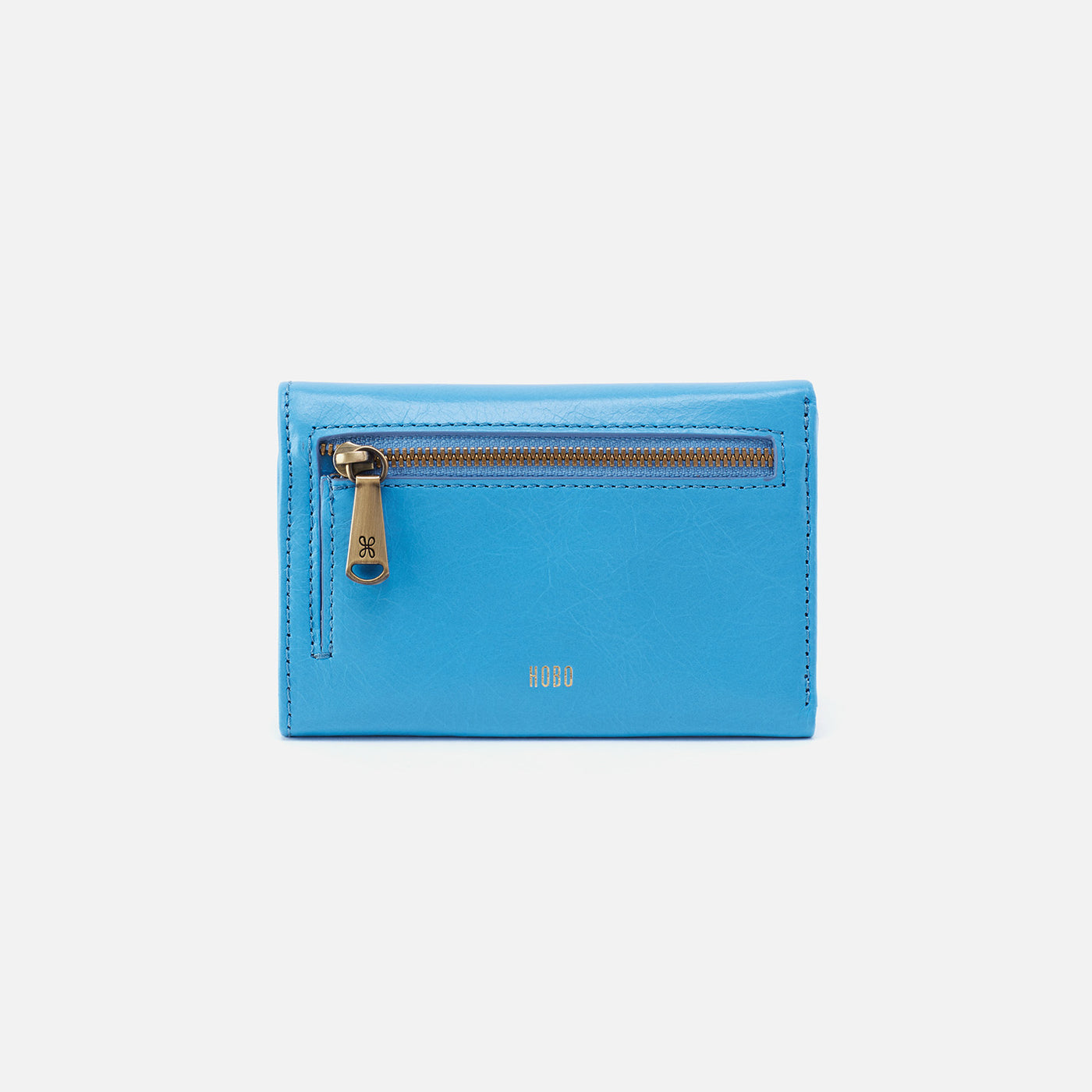 Jill Trifold Wallet in Polished Leather - Tranquil Blue