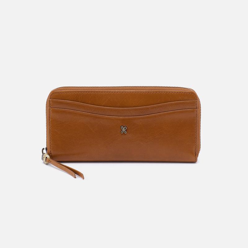 Max Large Zip Around Continental Wallet in Polished Leather - Truffle
