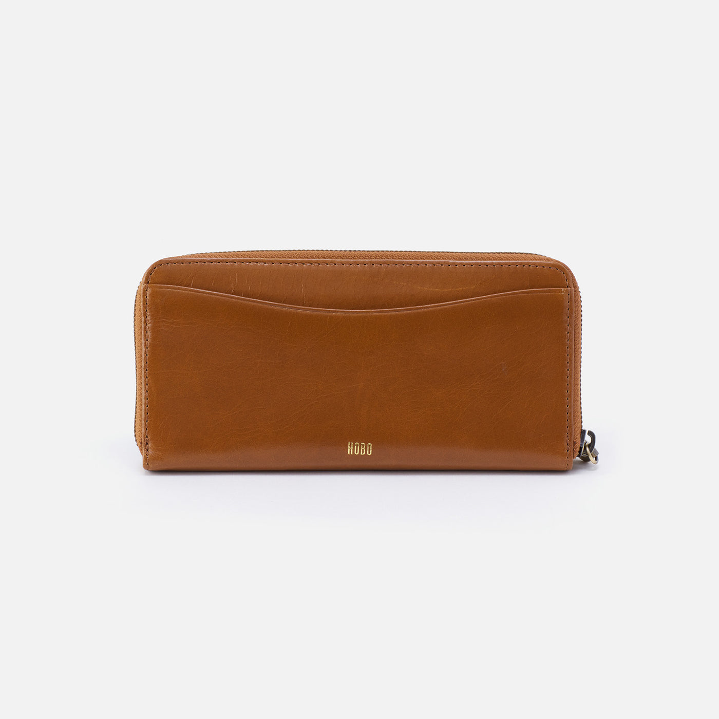 Max Large Zip Around Wallet in Polished Leather - Truffle