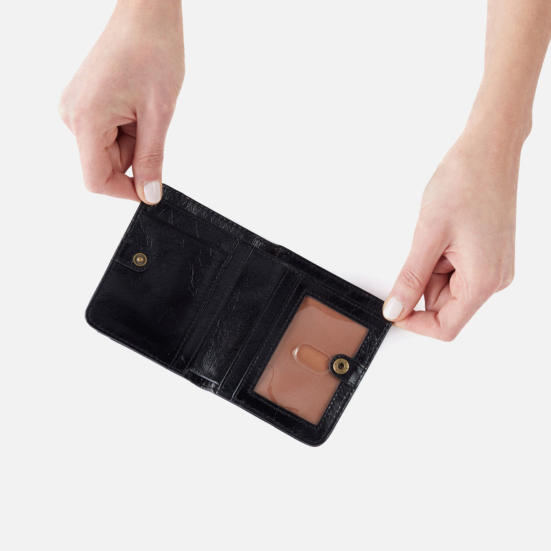 Max Mini Bifold Compact Wallet in Polished Leather - Black