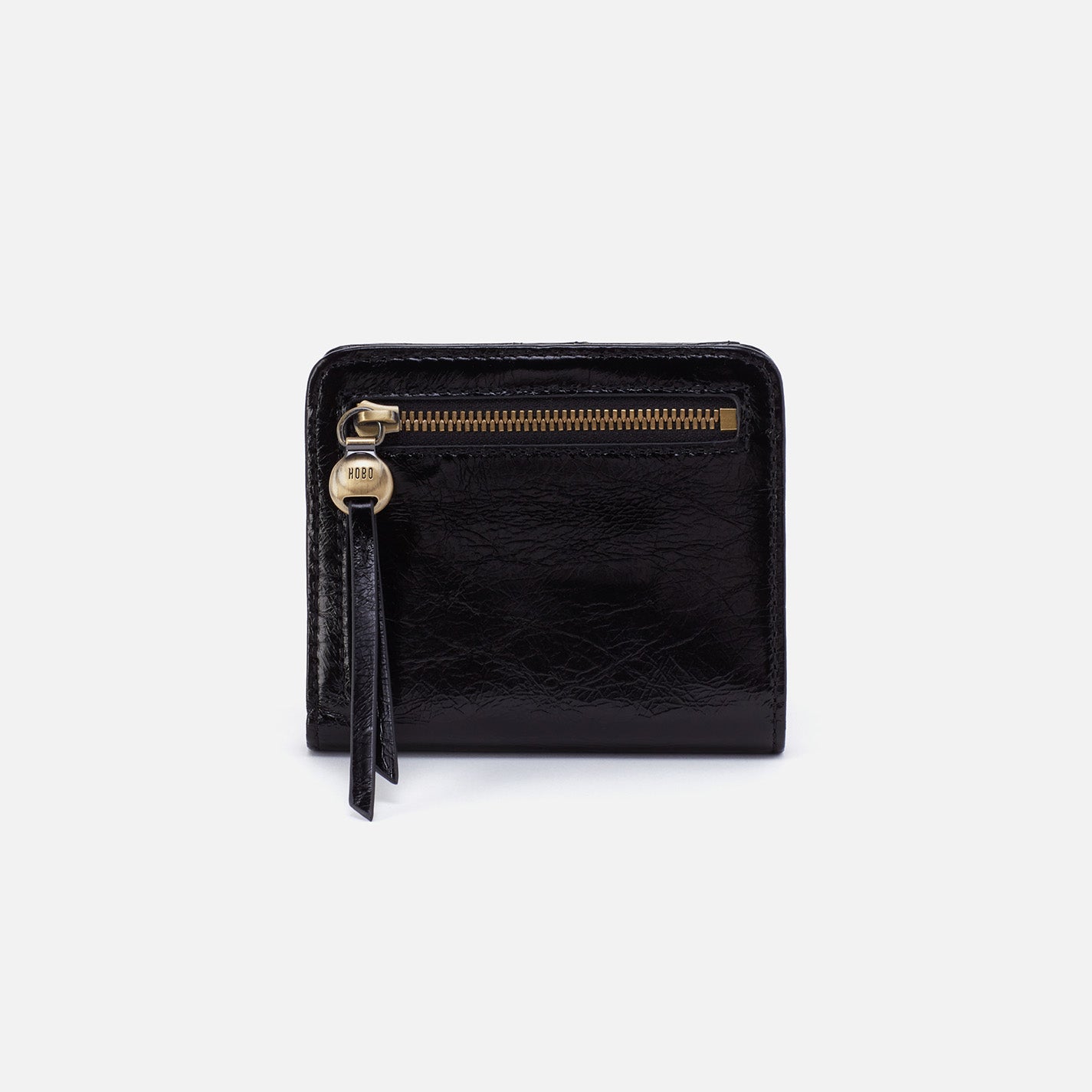 Max Mini Bifold Compact Wallet in Polished Leather Black HOBO