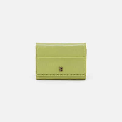 Jill Mini Trifold Wallet in Polished Leather - Celery