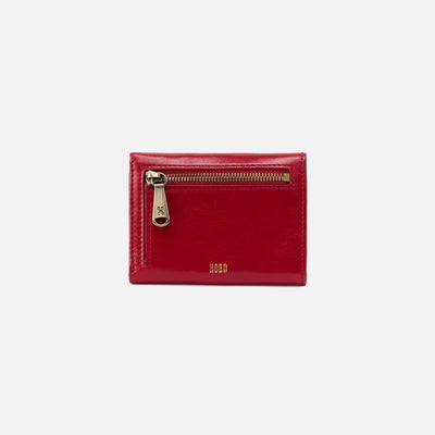 Jill Mini Trifold Wallet in Polished Leather - Crimson