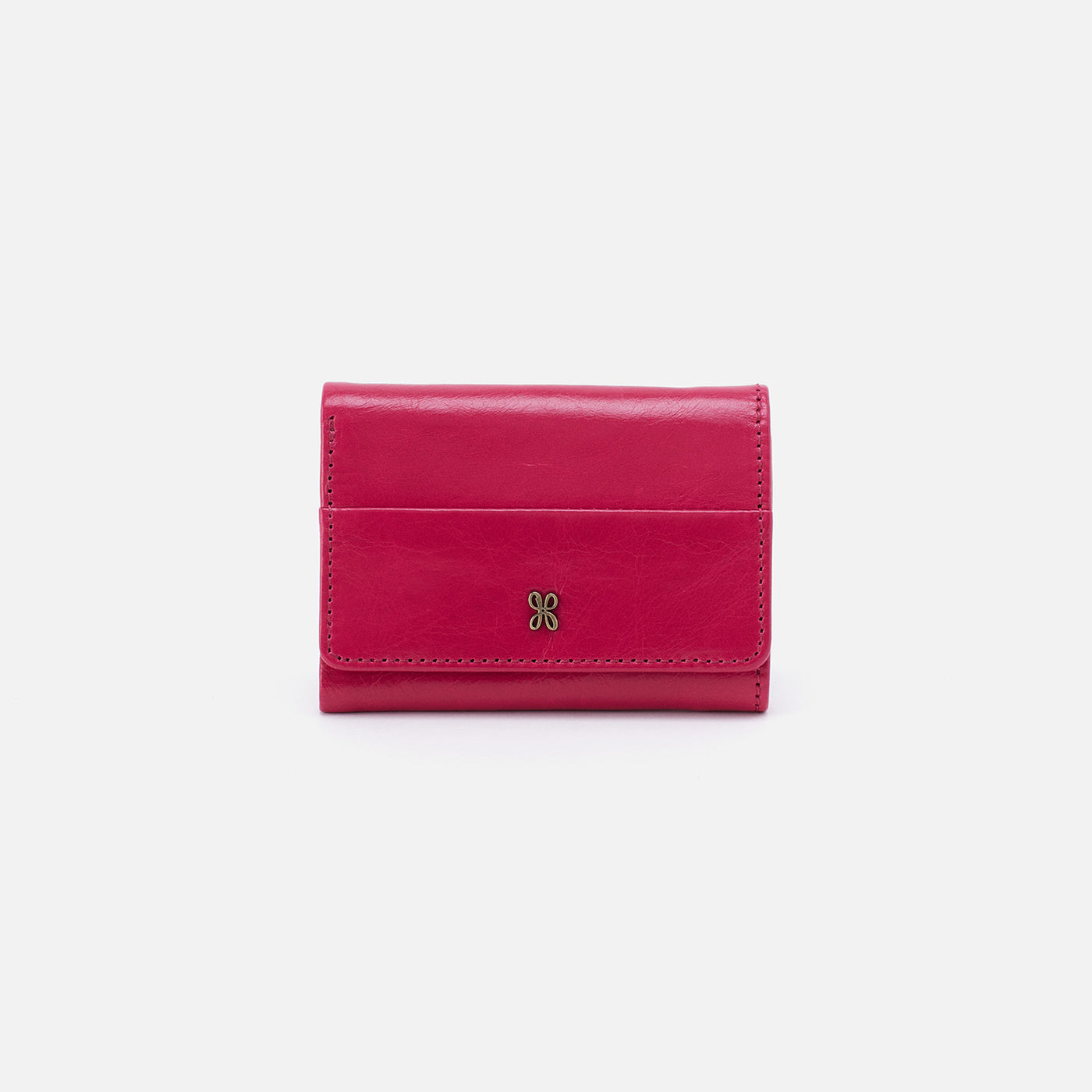 Jill Mini Trifold Wallet in Polished Leather - Fuchsia