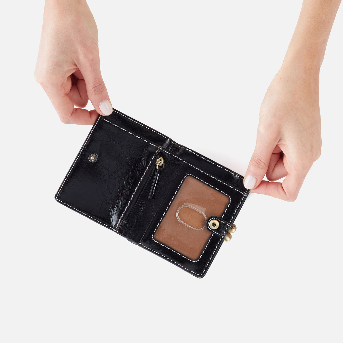 Violet Mini Wallet in Polished Leather - Black