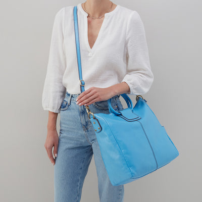 Sheila Large Satchel in Polished Leather - Tranquil Blue