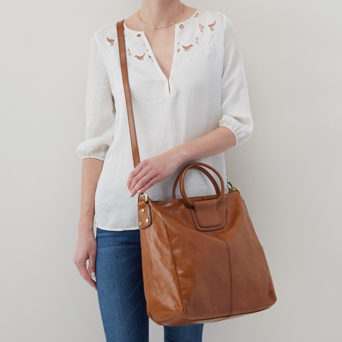 Sheila Large Satchel in Polished Leather - Truffle