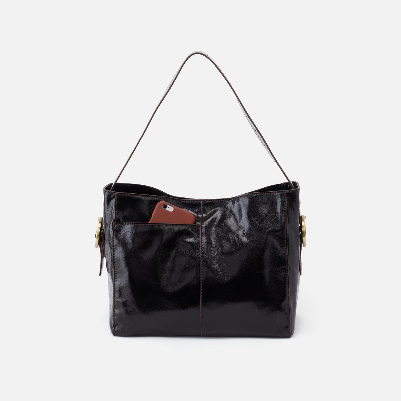 Render Shoulder Bag in Polished Leather - Black