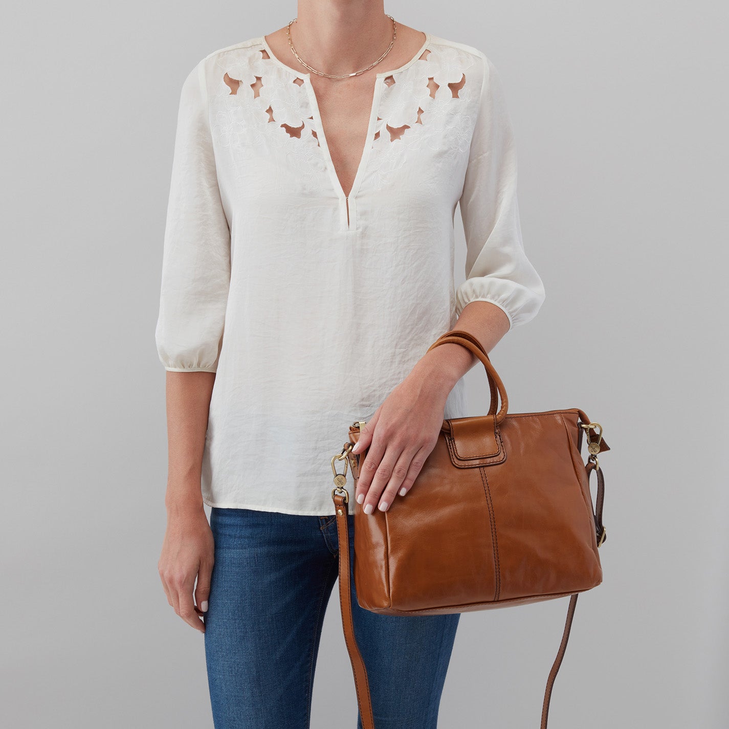 Sheila Medium Satchel in Polished Leather Truffle HOBO