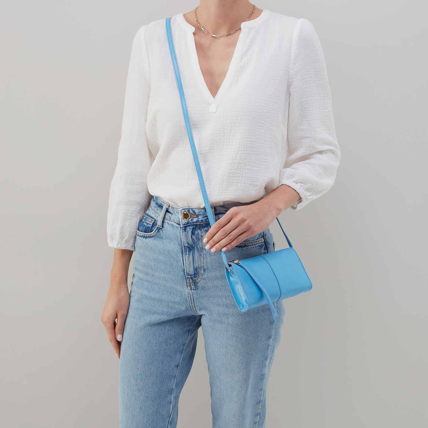 Jewel Crossbody in Polished Leather - Tranquil Blue