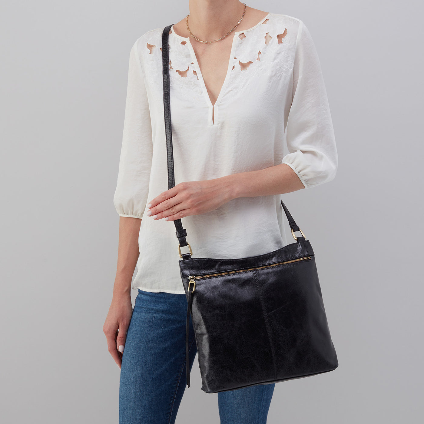 Cambel Large Crossbody in Polished Leather - Black
