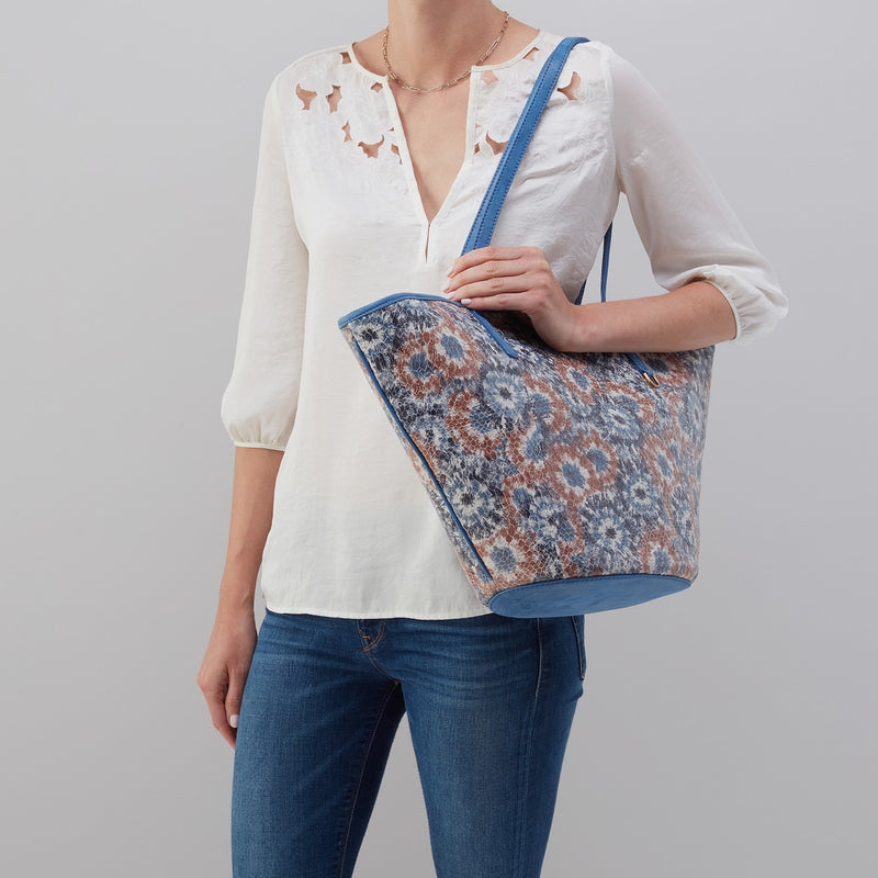 Ellison Tote in Printed Leather - Blue Burst
