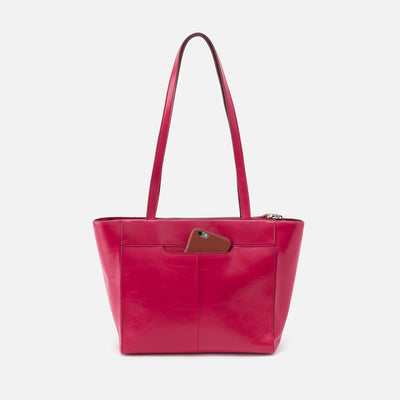 Haven Tote in Polished Leather - Fuchsia