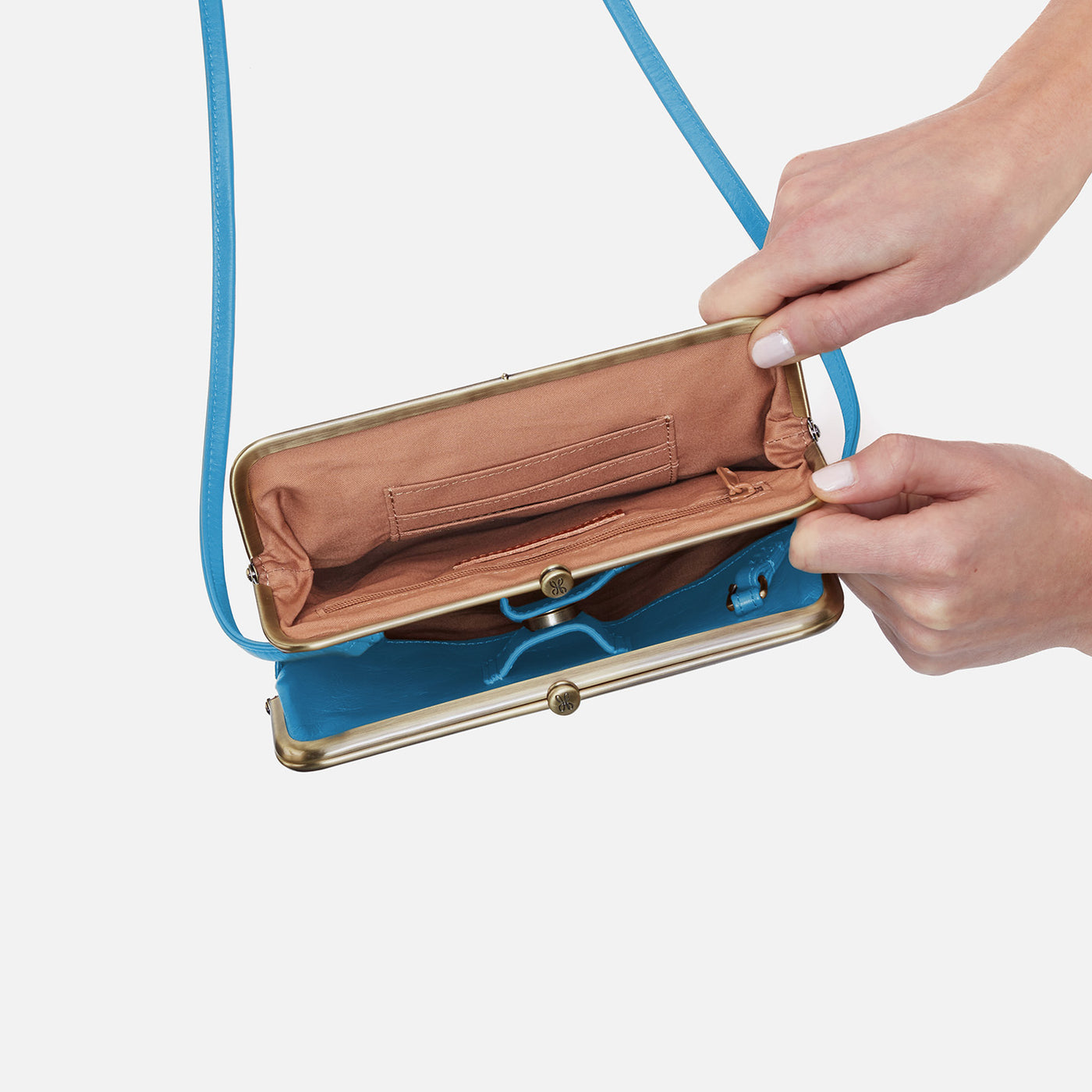 Lauren Crossbody in Polished Leather - Tranquil Blue